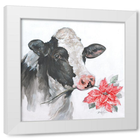 Christmas Cow White Modern Wood Framed Art Print by Coules, Debi