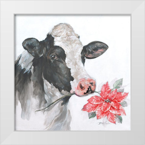 Christmas Cow White Modern Wood Framed Art Print by Coules, Debi