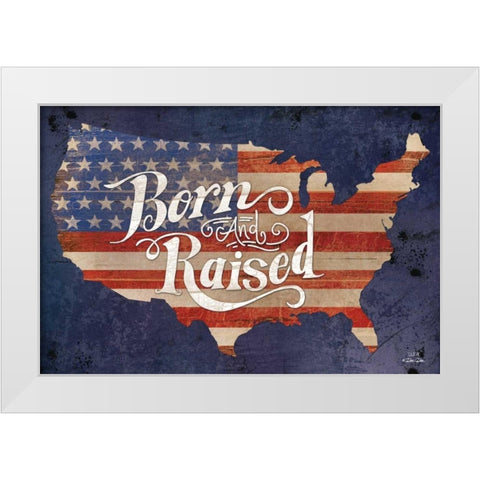 USA Born and Raised White Modern Wood Framed Art Print by Dee Dee