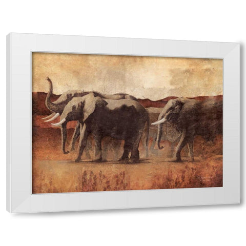 The Elephant March White Modern Wood Framed Art Print by Dee Dee