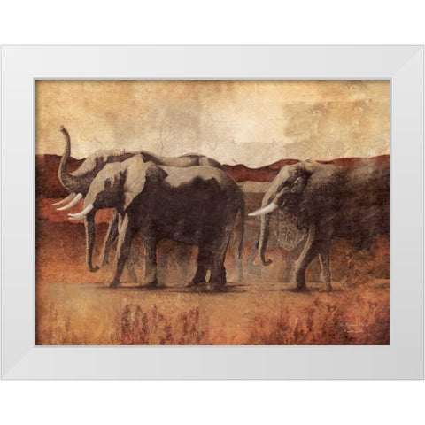 The Elephant March White Modern Wood Framed Art Print by Dee Dee