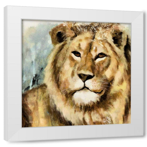 The Lion White Modern Wood Framed Art Print by Dee Dee