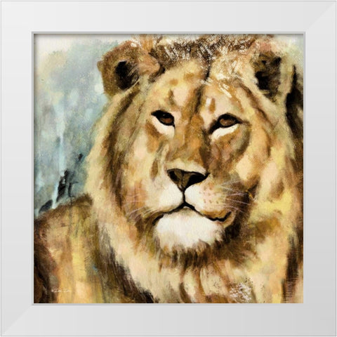 The Lion White Modern Wood Framed Art Print by Dee Dee