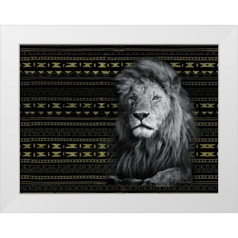 Patterned Lion White Modern Wood Framed Art Print by Dee Dee