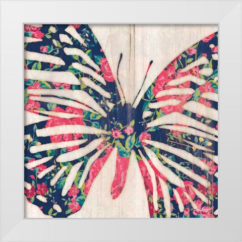 Floral Butterfly White Modern Wood Framed Art Print by Dee Dee