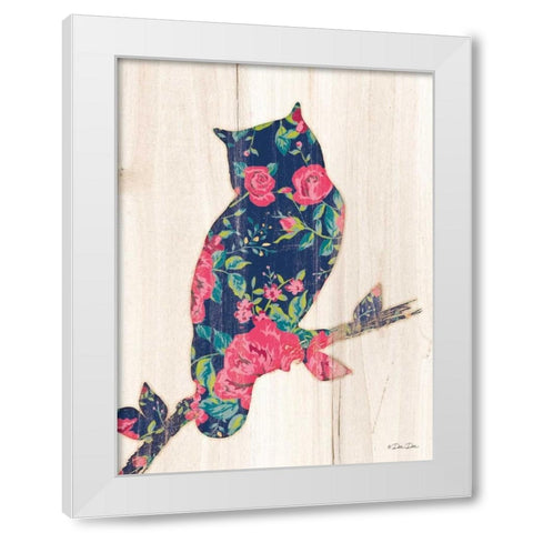 Floral Owl White Modern Wood Framed Art Print by Dee Dee