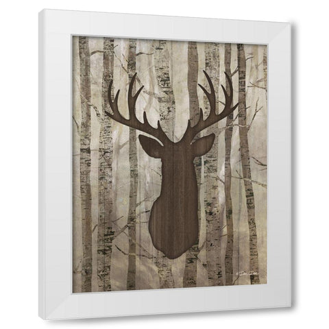 Deer in Trees White Modern Wood Framed Art Print by Dee Dee