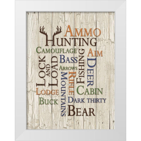 Hunting Words White Modern Wood Framed Art Print by Dee Dee