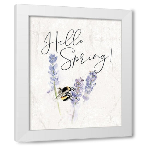 Hello Spring Bee White Modern Wood Framed Art Print by Dogwood Portfolio