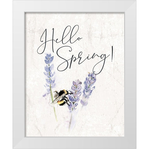 Hello Spring Bee White Modern Wood Framed Art Print by Dogwood Portfolio