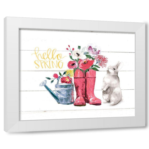 Hello Spring White Modern Wood Framed Art Print by Dogwood Portfolio