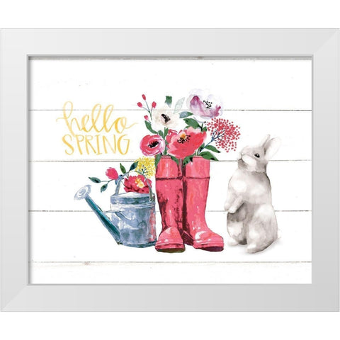 Hello Spring White Modern Wood Framed Art Print by Dogwood Portfolio