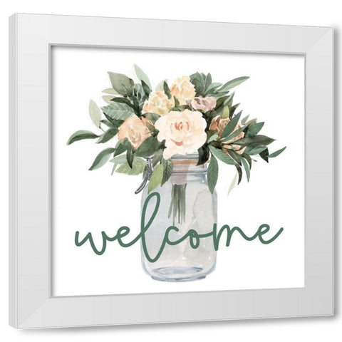 Welcome Flowers White Modern Wood Framed Art Print by Dogwood Portfolio