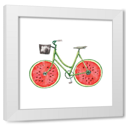 Watermelon Bike White Modern Wood Framed Art Print by Dogwood Portfolio