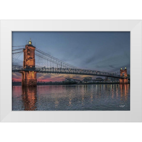 Suspension Bridge at Dusk White Modern Wood Framed Art Print by Quillen, Donnie