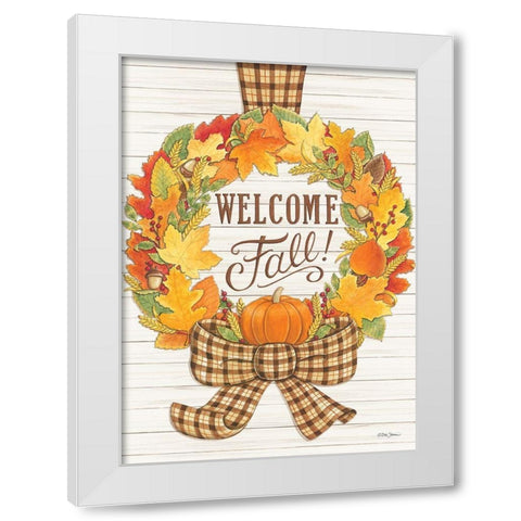 Welcome Fall Wreath White Modern Wood Framed Art Print by Strain, Deb