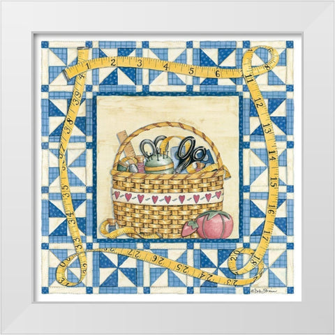 Quilt Basket White Modern Wood Framed Art Print by Strain, Deb