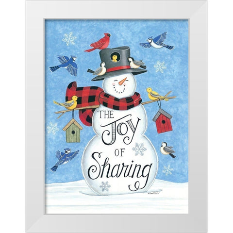 Sharing Snowman And Friends White Modern Wood Framed Art Print by Strain, Deb