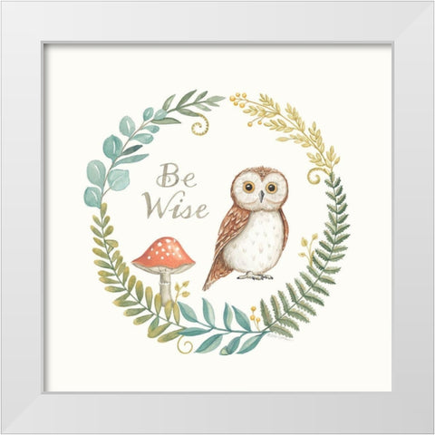 Be Wise Owl White Modern Wood Framed Art Print by Strain, Deb