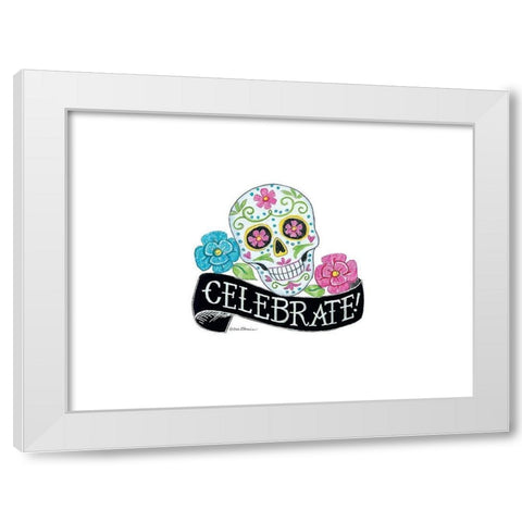 Celebrate Sugar Skull White Modern Wood Framed Art Print by Strain, Deb
