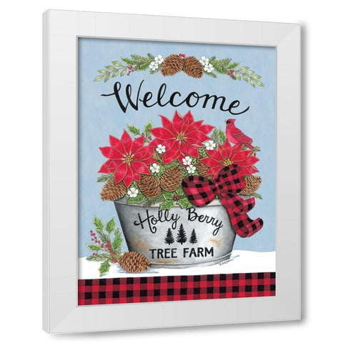 Poinsettia Bucket And Cardinal White Modern Wood Framed Art Print by Strain, Deb