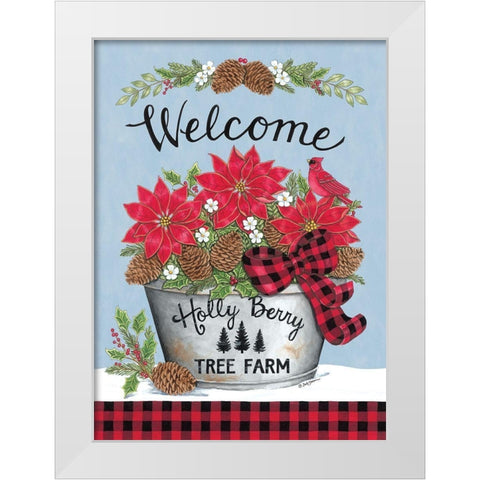 Poinsettia Bucket And Cardinal White Modern Wood Framed Art Print by Strain, Deb