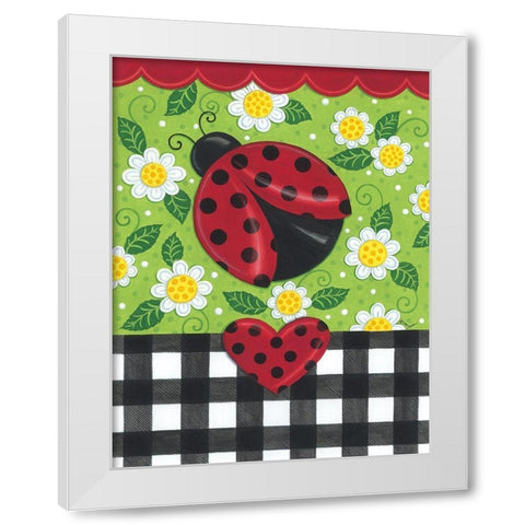 Ladybug And Plaid White Modern Wood Framed Art Print by Deb Strain