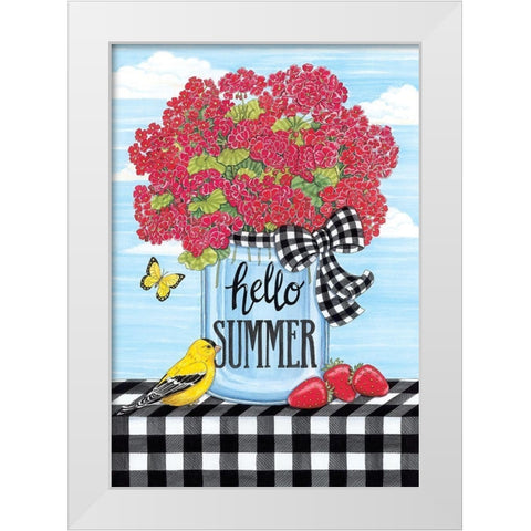 Hello Summer White Modern Wood Framed Art Print by Deb Strain