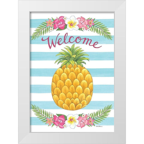 Welcome Tropical Pineapple White Modern Wood Framed Art Print by Strain, Deb