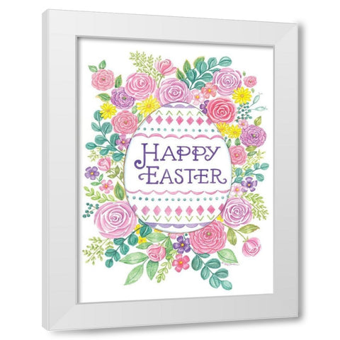Happy Easter Floral White Modern Wood Framed Art Print by Strain, Deb