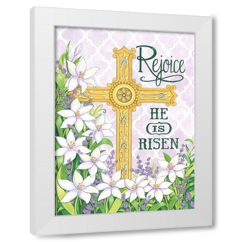 Rejoice Cross White Modern Wood Framed Art Print by Strain, Deb