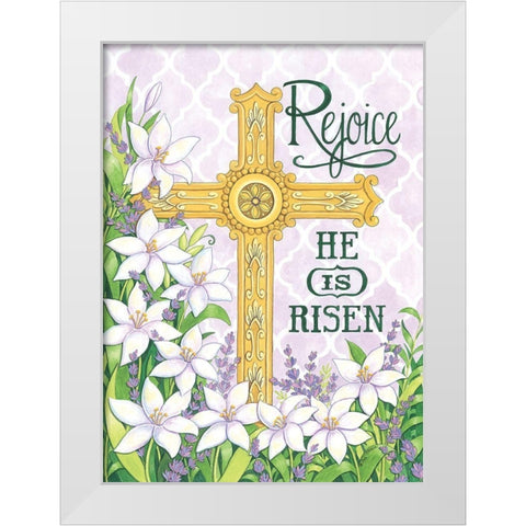 Rejoice Cross White Modern Wood Framed Art Print by Strain, Deb