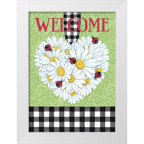Daisy Heart And Ladybugs White Modern Wood Framed Art Print by Strain, Deb