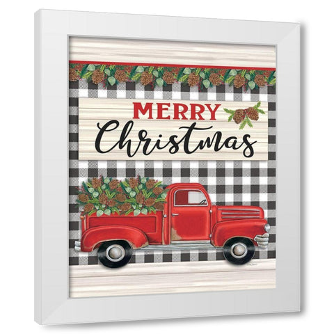 Merry Christmas Red Truck White Modern Wood Framed Art Print by Strain, Deb