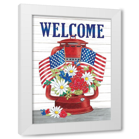 Welcome Patriotic Lantern White Modern Wood Framed Art Print by Strain, Deb