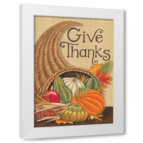 Give Thanks Cornucopia White Modern Wood Framed Art Print by Strain, Deb