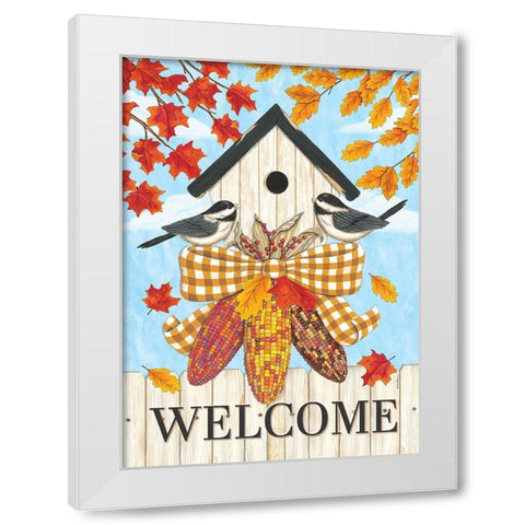 Welcome Autumn Leaves White Modern Wood Framed Art Print by Strain, Deb