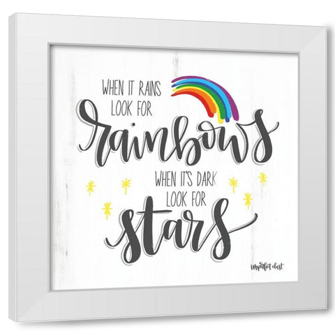 Rainbows and Stars White Modern Wood Framed Art Print by Imperfect Dust
