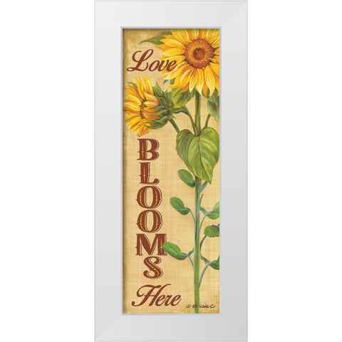 Love Blooms Here White Modern Wood Framed Art Print by Wargo, Ed