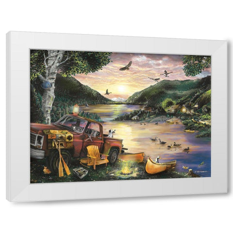 Lakefront Camping I White Modern Wood Framed Art Print by Wargo, Ed