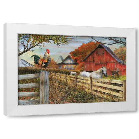 Standing Guard Rooster White Modern Wood Framed Art Print by Wargo, Ed