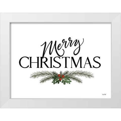 Merry Christmas White Modern Wood Framed Art Print by House Fenway