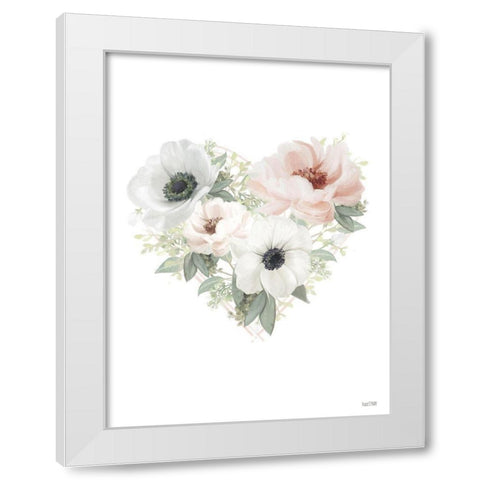 Floral Heart White Modern Wood Framed Art Print by House Fenway
