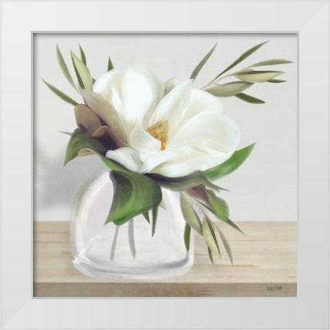 Vintage Magnolia Bloom White Modern Wood Framed Art Print by House Fenway