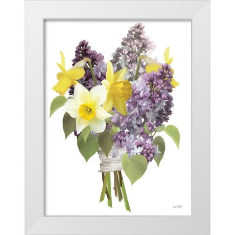 Lilacs and Daffodils White Modern Wood Framed Art Print by House Fenway