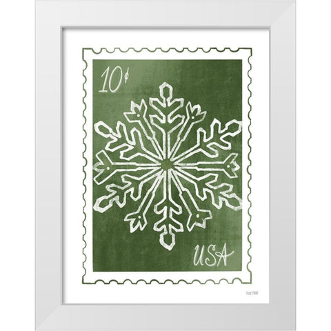 Christmas Stamp Green Snowflake   White Modern Wood Framed Art Print by House Fenway