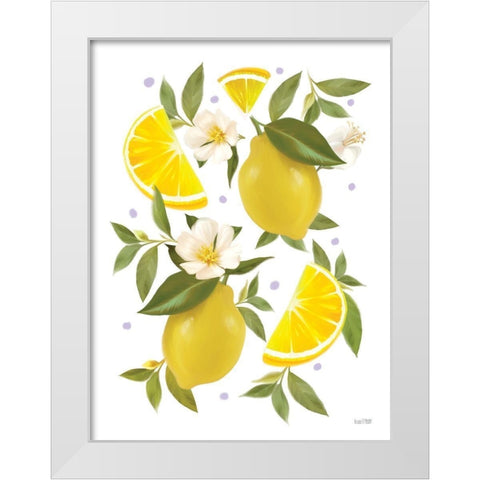 Citrus Lemon Botanical White Modern Wood Framed Art Print by House Fenway