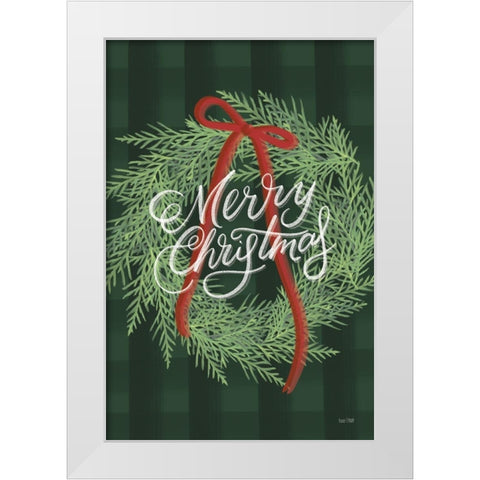 Merry Christmas Wreath White Modern Wood Framed Art Print by House Fenway