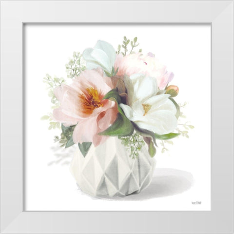 Posies in Pink White Modern Wood Framed Art Print by House Fenway