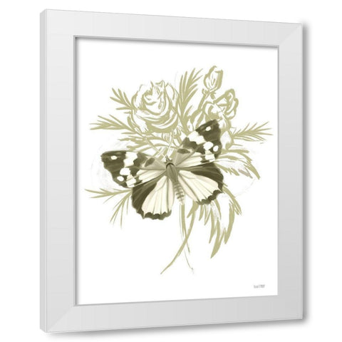 Sage Butterfly White Modern Wood Framed Art Print by House Fenway